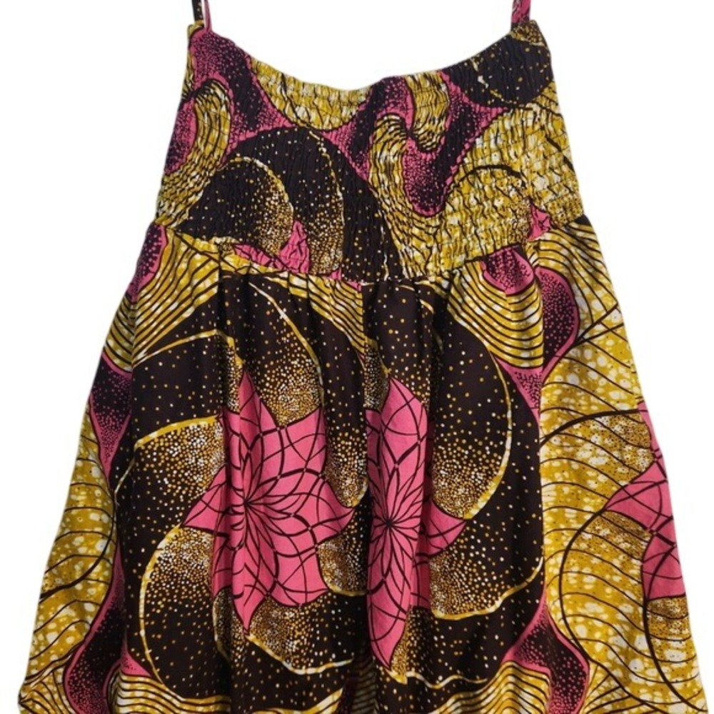 African Wax Print Harem Pants Smocked Waist Tie Ankle Boho Genie OS 100% Cotton - Picture 1 of 13